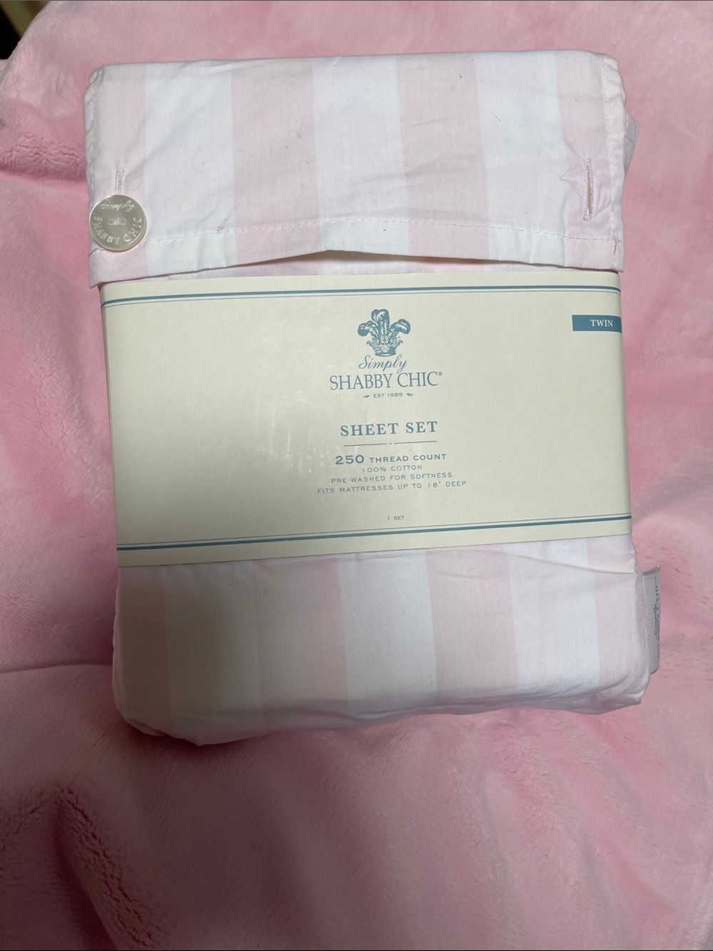 NWT Simply, shabby chic, pink cabana stripeTWIN sheet set 🌸